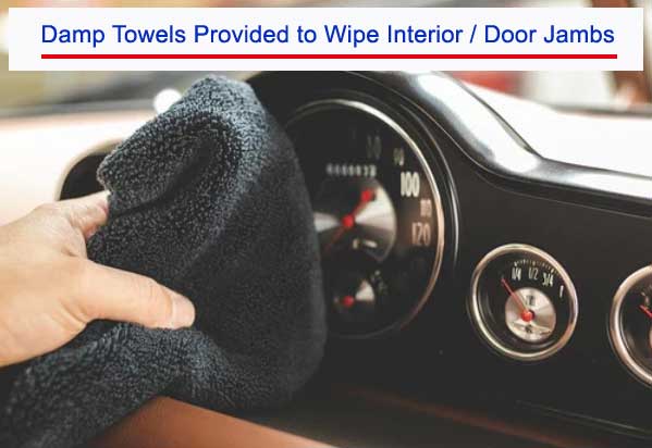 Damp cloths for wiping vehicle interiors or door jambs